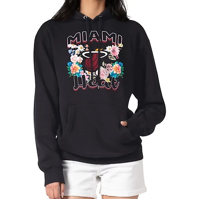 G-III 4Her by Carl Banks Miami Heat Flowers Team Logo Graphic Fleece Pullover Hoodie