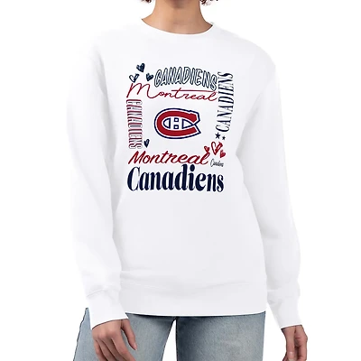 G-III 4Her by Carl Banks Montreal Canadiens Collage Graphic Fleece Long Sleeve Pullover Sweatshirt