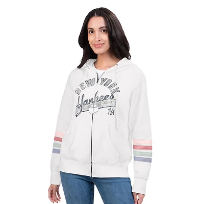 G-III 4Her by Carl Banks New York Yankees Naamah Sleeve Stripe Fleece Full-Zip Hoodie