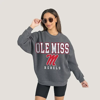 Gameday Couture Heather Ole Miss Rebels Oversized Distressed Fleece Pullover Sweatshirt