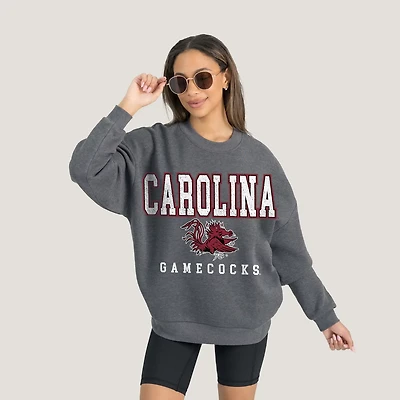 Gameday Couture Heather South Carolina Gamecocks Oversized Distressed Fleece Pullover Sweatshirt
