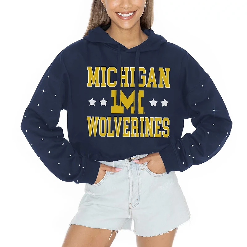 Gameday Couture Michigan Wolverines Can't Lose Rhinestone Cropped Pullover Hoodie