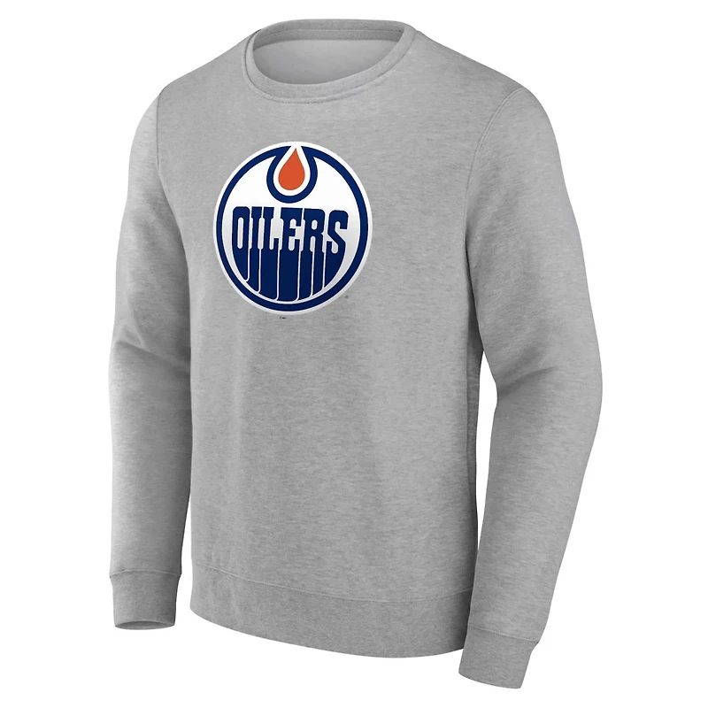 Gray Edmonton Oilers Primary Logo Fleece Pullover Sweatshirt