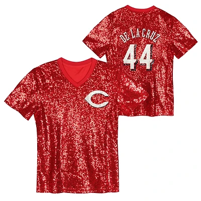 Juniors Elly De La Cruz Cincinnati s Name  Number Sequin V-Neck Top