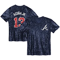 Juniors Ronald Acua Jr Atlanta Braves Name  Number Sequin V-Neck Top