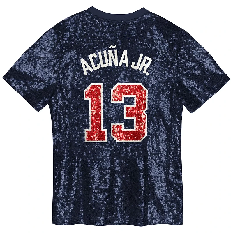 Juniors Ronald Acua Jr Atlanta Braves Name  Number Sequin V-Neck Top