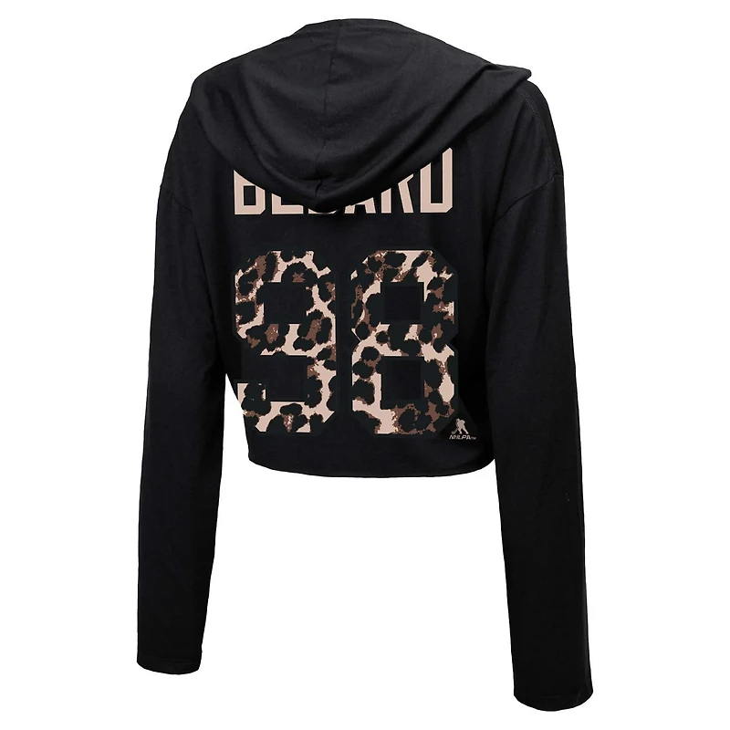 Majestic Threads Connor Bedard Chicago hawks Leopard Print Name Number Cropped Pullover Hoodie