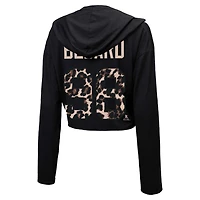 Majestic Threads Connor Bedard Chicago hawks Leopard Print Name  Number Cropped Pullover Hoodie