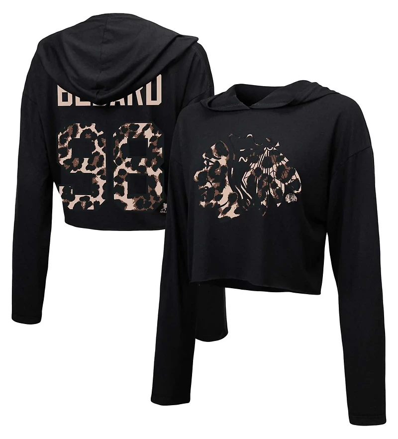 Majestic Threads Connor Bedard Chicago hawks Leopard Print Name Number Cropped Pullover Hoodie