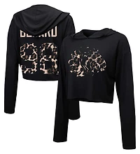 Majestic Threads Connor Bedard Chicago hawks Leopard Print Name  Number Cropped Pullover Hoodie
