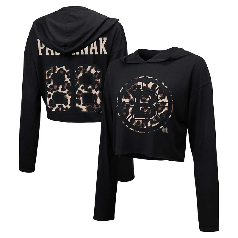 Majestic Threads David Pastrnak Boston Bruins Leopard Print Name  Number Cropped Pullover Hoodie