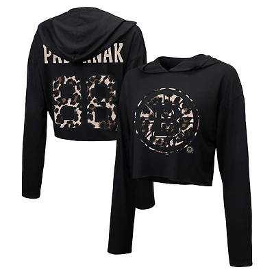 Majestic Threads David Pastrnak Boston Bruins Leopard Print Name  Number Cropped Pullover Hoodie
