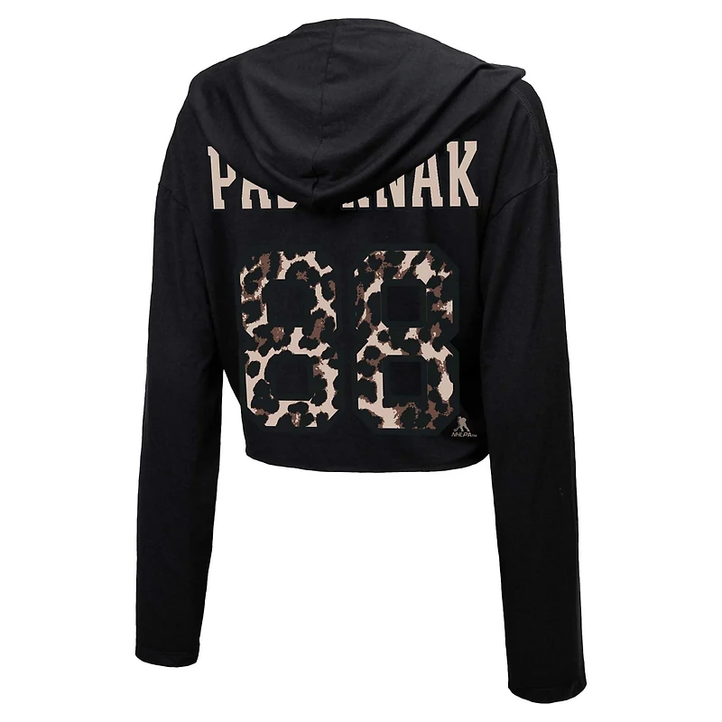 Majestic Threads David Pastrnak Boston Bruins Leopard Print Name  Number Cropped Pullover Hoodie