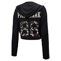 Majestic Threads David Pastrnak Boston Bruins Leopard Print Name  Number Cropped Pullover Hoodie