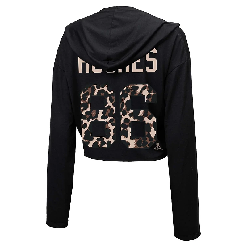 Majestic Threads Jack Hughes New Jersey Devils Leopard Print Name  Number Cropped Pullover Hoodie