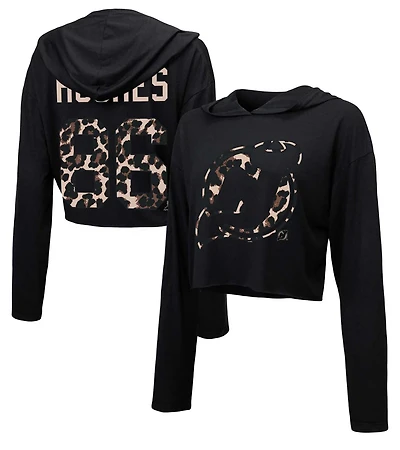 Majestic Threads Jack Hughes New Jersey Devils Leopard Print Name  Number Cropped Pullover Hoodie
