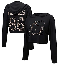 Majestic Threads Jack Hughes New Jersey Devils Leopard Print Name  Number Cropped Pullover Hoodie