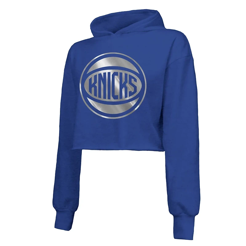 Majestic Threads New York Knicks Tri-Blend Cropped Pullover Hoodie