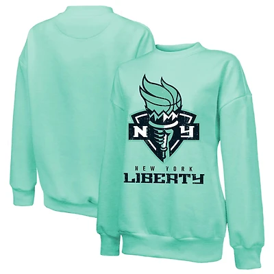 Majestic Threads New York Liberty Primary Logo Drop Shoulder Tri-Blend Pullover Sweatshirt