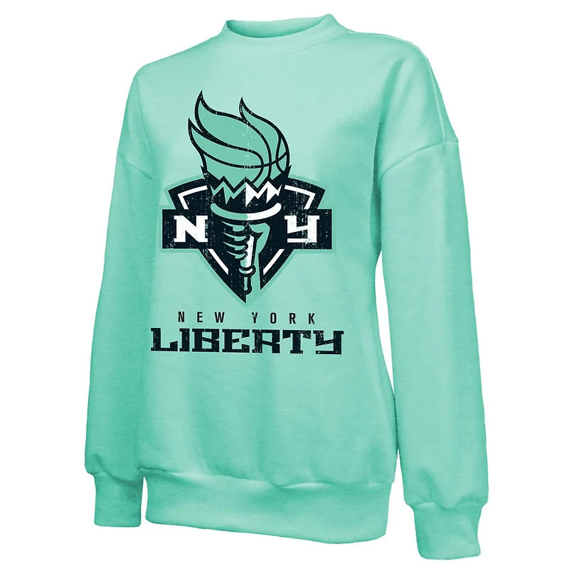 Majestic Threads New York Liberty Primary Logo Drop Shoulder Tri-Blend Pullover Sweatshirt