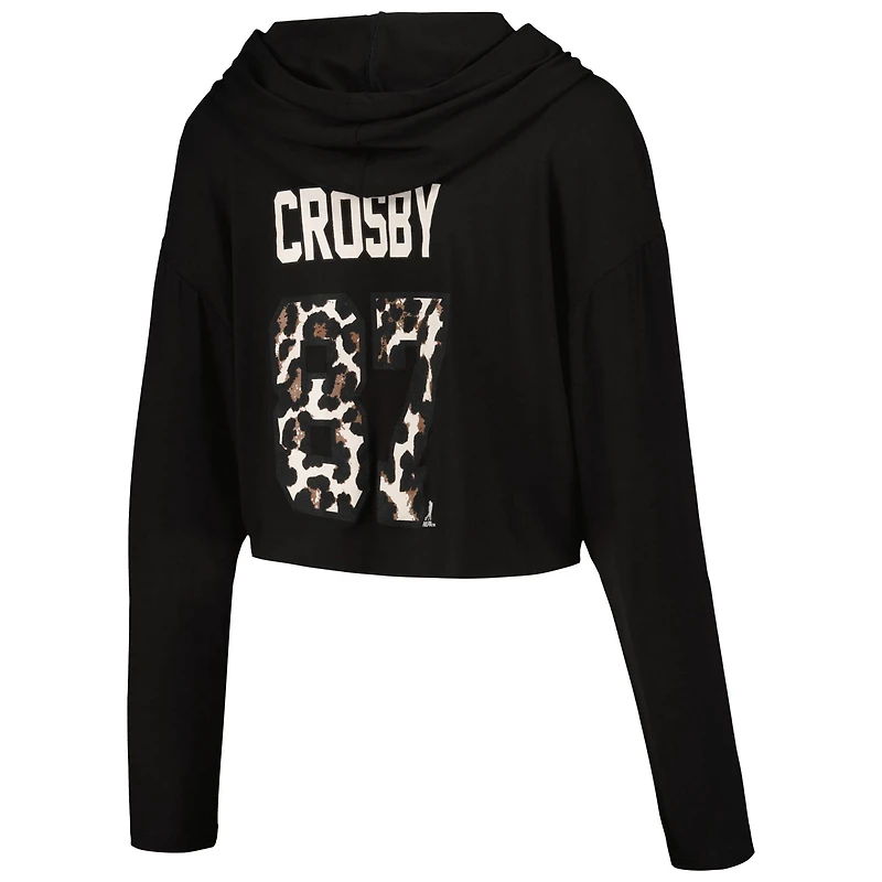 Majestic Threads Sidney Crosby Pittsburgh Penguins Leopard Print Name Number Cropped Pullover Hoodie