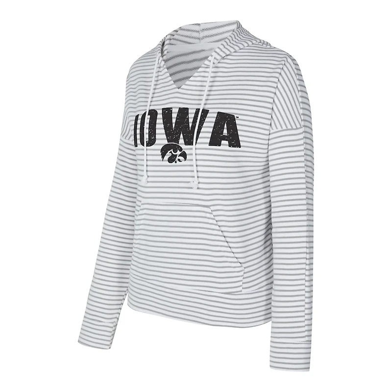 Men's Concepts Sport Gray Iowa Hawkeyes French Terry Striped V-Neck Pullover Hoodie