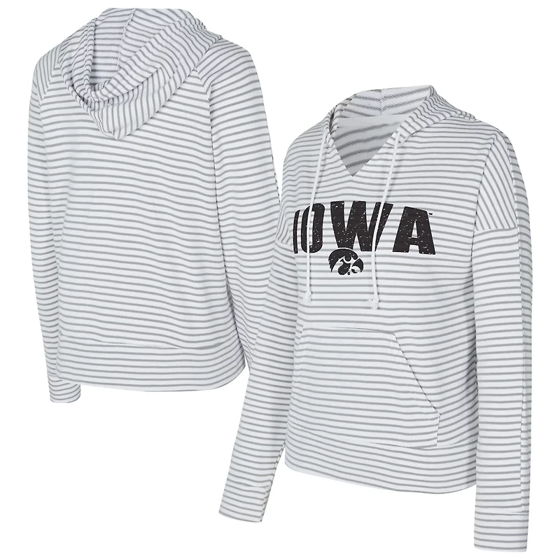 Men's Concepts Sport Gray Iowa Hawkeyes French Terry Striped V-Neck Pullover Hoodie