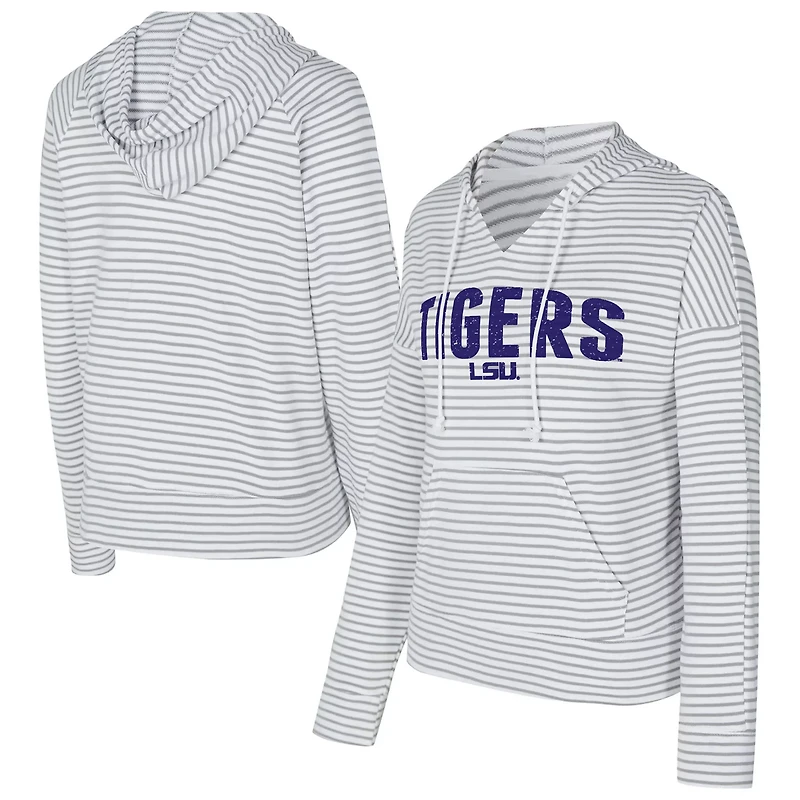 Men's Concepts Sport Gray LSU Tigers French Terry Striped V-Neck Pullover Hoodie