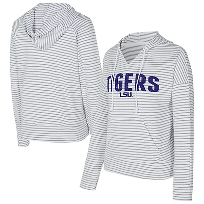 Men's Concepts Sport Gray LSU Tigers French Terry Striped V-Neck Pullover Hoodie