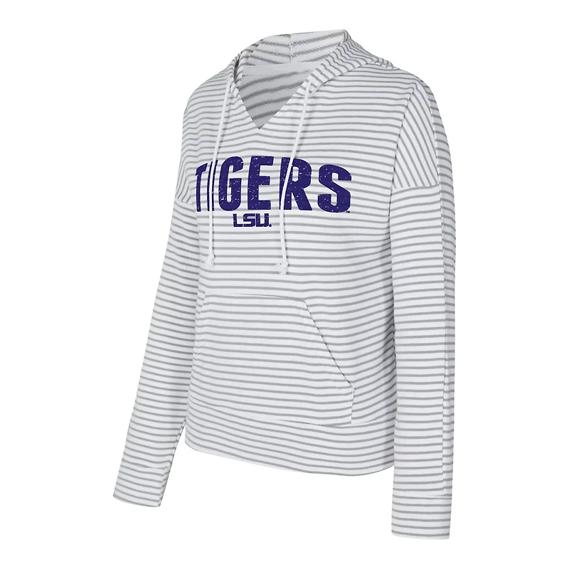 Men's Concepts Sport Gray LSU Tigers French Terry Striped V-Neck Pullover Hoodie