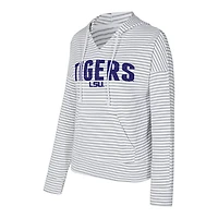 Men's Concepts Sport Gray LSU Tigers French Terry Striped V-Neck Pullover Hoodie