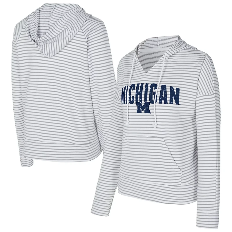 Men's Concepts Sport Gray Michigan Wolverines French Terry Striped V-Neck Pullover Hoodie