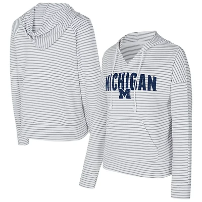 Men's Concepts Sport Gray Michigan Wolverines French Terry Striped V-Neck Pullover Hoodie