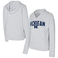 Men's Concepts Sport Gray Michigan Wolverines French Terry Striped V-Neck Pullover Hoodie