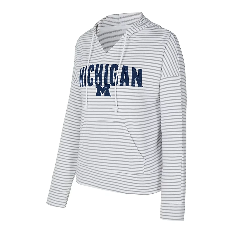Men's Concepts Sport Gray Michigan Wolverines French Terry Striped V-Neck Pullover Hoodie