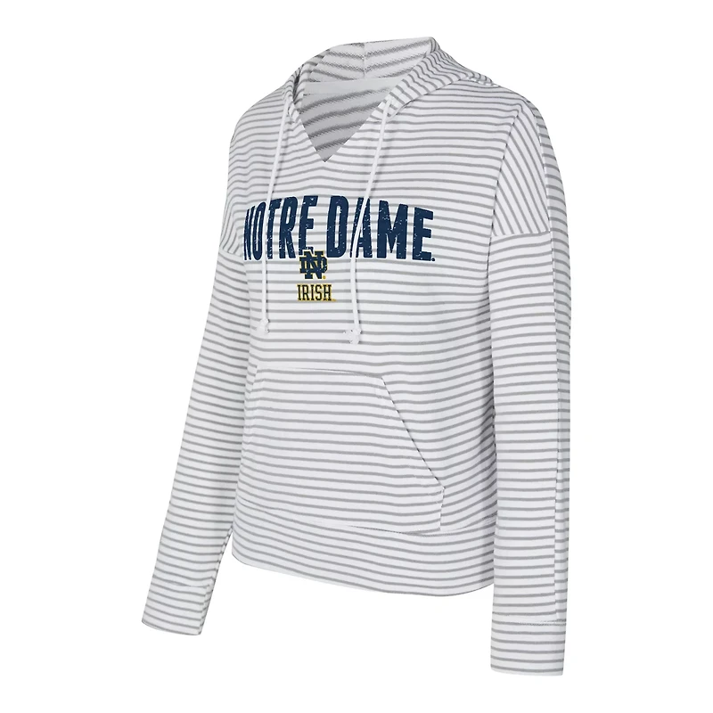 Men's Concepts Sport Gray Notre Dame Fighting Irish French Terry Striped V-Neck Pullover Hoodie