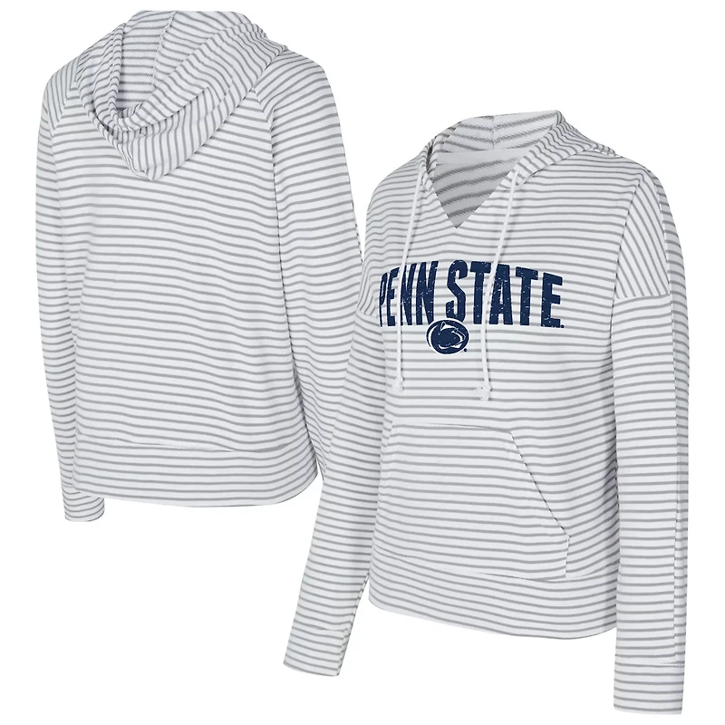 Men's Concepts Sport Gray Penn State Nittany Lions French Terry Striped V-Neck Pullover Hoodie