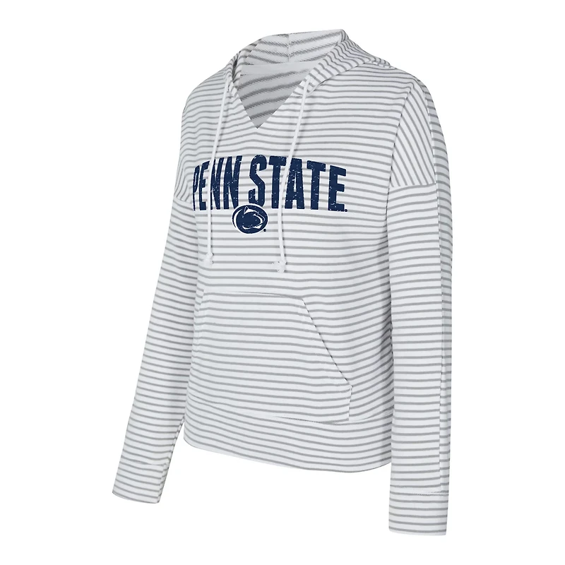 Men's Concepts Sport Gray Penn State Nittany Lions French Terry Striped V-Neck Pullover Hoodie