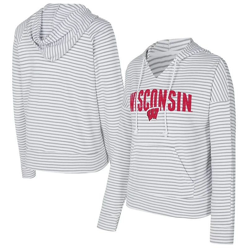Men's Concepts Sport Gray Wisconsin Badgers French Terry Striped V-Neck Pullover Hoodie