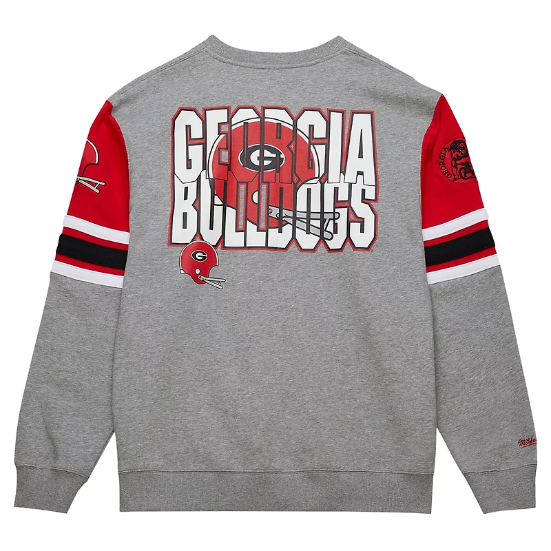 Mitchell  Ness Heather Georgia Bulldogs Throwback Allover 40 Pullover Sweatshirt