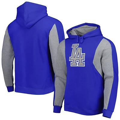 Mitchell Ness Heather Gray Los Angeles Dodgers Colorblocked Fleece Pullover Hoodie