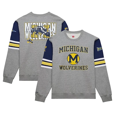 Mitchell  Ness Heather Michigan Wolverines Throwback Allover 40 Pullover Sweatshirt