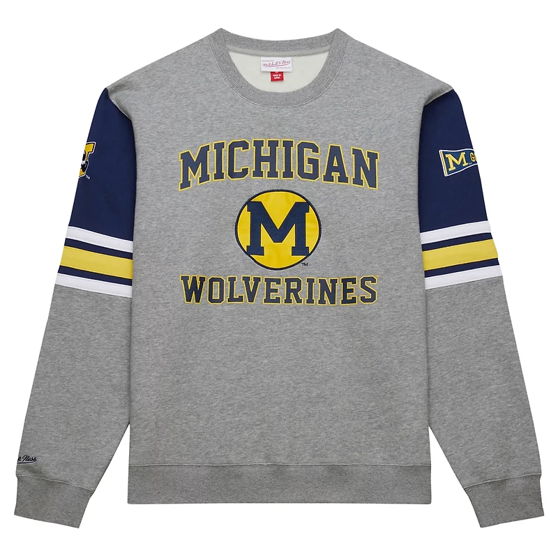 Mitchell  Ness Heather Michigan Wolverines Throwback Allover 40 Pullover Sweatshirt
