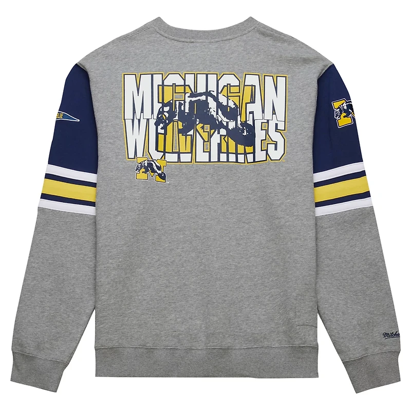 Mitchell  Ness Heather Michigan Wolverines Throwback Allover 40 Pullover Sweatshirt