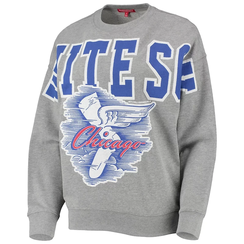 Mitchell  Ness Heathered Gray Chicago Sox Cooperstown Collection Logo Lightweight Pullover Sweatshirt