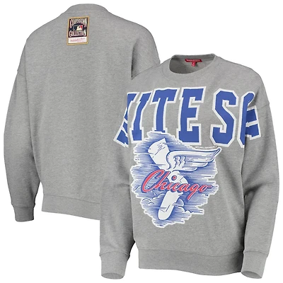 Mitchell  Ness Heathered Gray Chicago Sox Cooperstown Collection Logo Lightweight Pullover Sweatshirt