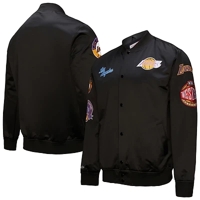Mitchell & Ness Men's Los Angeles Lakers Blackout Collection Vintage Full Snap Satin Jacket