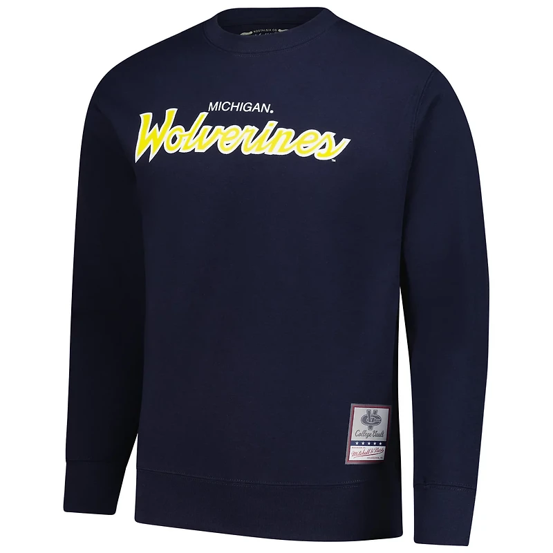 Mitchell  Ness Michigan Wolverines Elite Script Pullover Sweatshirt