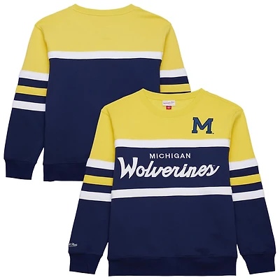 Mitchell  Ness Michigan Wolverines Vintage Logo Head Coach Fleece Pullover Sweatshirt