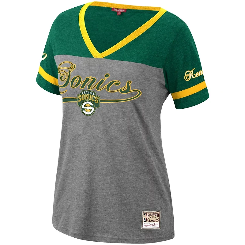 Mitchell  Ness Shawn Kemp Heathered Charcoal Seattle SuperSonics Team Captain V-Neck T-Shirt